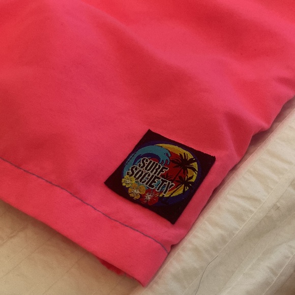 Surf Society color block pink and turquoise swimming trunks in size Small - Picture 2 of 3